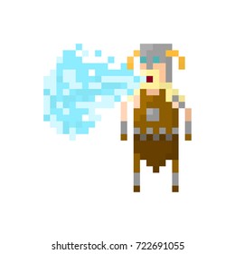 Pixel character northern screaming warrior viking for games and applications.