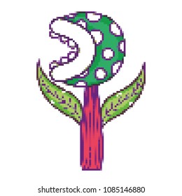 pixel character plant with mouth and teeth