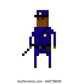 Pixel character of a policeman in the uniform for games and applications