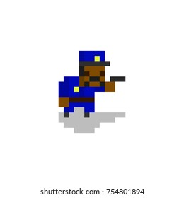 Pixel character policeman in the uniform for games and web sites