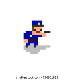 Pixel character policeman in the uniform for games and web sites