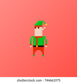Pixel character Santa's elf for games and applications