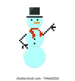 Pixel character snowman for games and applications