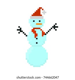 Pixel character snowman for games and applications