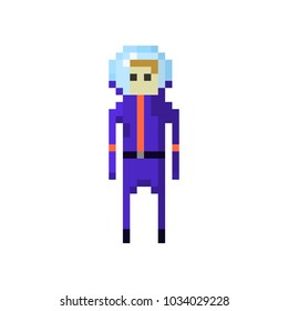 Pixel character space space traveler with blaster for games and websites