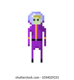 Pixel character space space traveler with blaster for games and websites