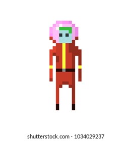 Pixel character space space traveler with blaster for games and websites
