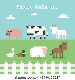 pixel characters, 8-bit avatar, animal, pig, cow, goat, goose, duck, sheep, horse