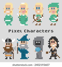 caracteres de píxeles, avatar de 8 bits, cuento de hadas, anciano, elfo, arquero, scout, enano, imagen, profeta, guardabosques