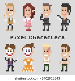 caracteres de píxel, avatar de 8 bits, gente rica, agente, máscara, ópera, actor, actriz, soldado, mercenario