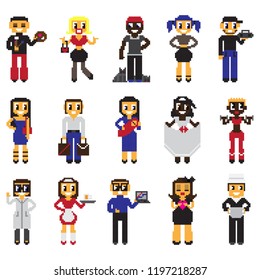 pixel characters on white background