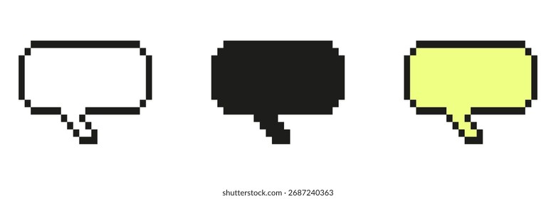 Icono de conjunto de globos de chat de píxeles. Burbujas de mensajería de Colección de arte de píxeles para el intercambio de diálogos. Ilustración vectorial aislada.