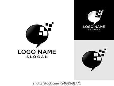 Pixel Chat Logo Design vector template