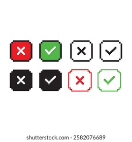 Pixel Check Mark Icon Set Vector Design.