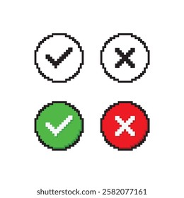 Pixel Check Mark Icon Set Vector Design.
