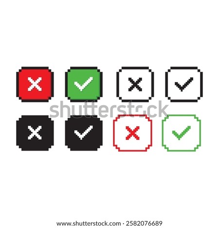 Pixel Check Mark Icon Set Vector Design.