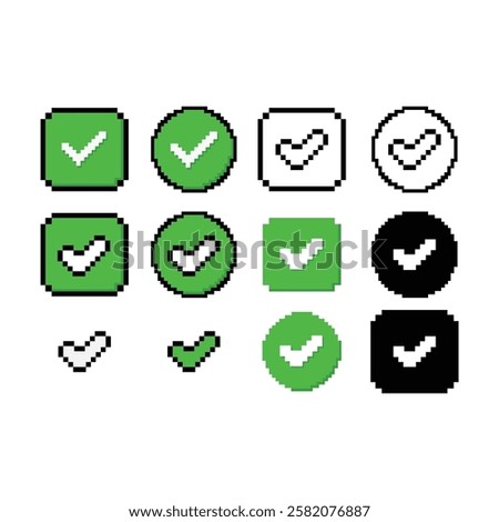 Pixel Check Mark Icon Set Vector Design.