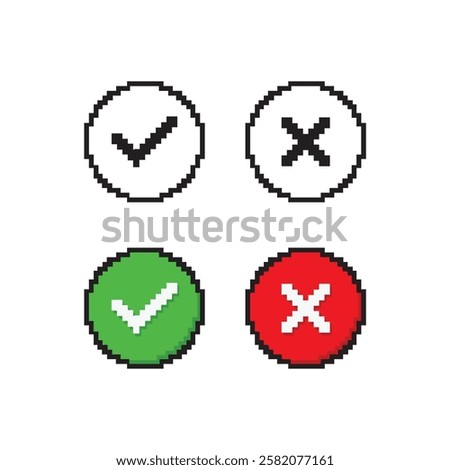 Pixel Check Mark Icon Set Vector Design.