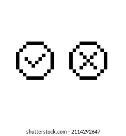 pixel check mark and X mark icons.  yes, no icon