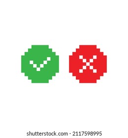 pixel check mark and X mark icons.  yes, no icon