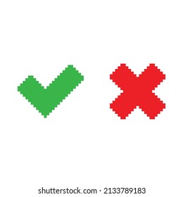 pixel check mark and X mark icons.  yes, no icon