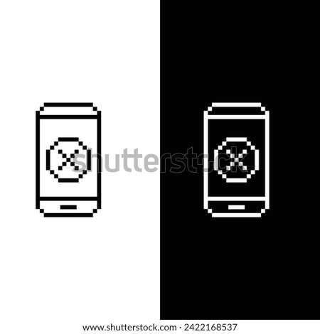 pixel check mark and X mark icons.  yes, no icon on smart phone   sign for 8 bit game