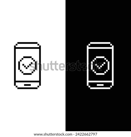pixel check mark and X mark icons.  yes, no icon on smart phone   sign for 8 bit game