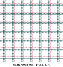 Pixel check plaid pattern vector. Seamless tartan plaid in green and pink for modern textile design.