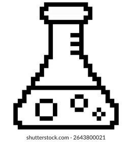 Pixel chemical icon vector, depicting a flask in an 8-bit style. Ideal for retro science, gaming elements, digital experiments, or vintage education themes.