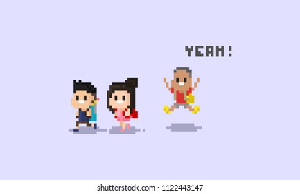 Pixel Children Character.back To School.8bit.