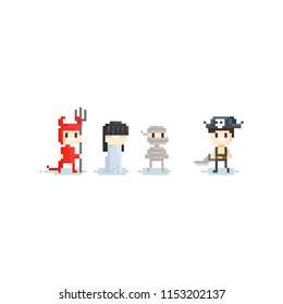 Pixel children in fantasy costume.halloween.8bit character.