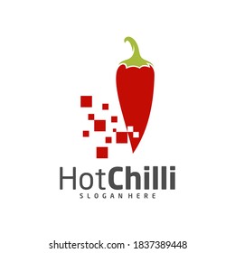 Pixel Chili logo design vector template, Red Chili Illustration, Symbol Icon