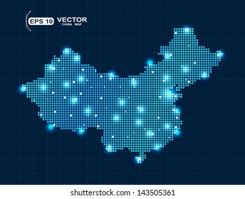 Pixel China Map With Lights Effect Presentation