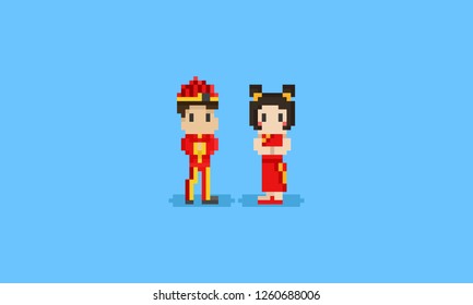 Pixel Chinese character.Chinese New year.8bit.