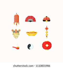 Pixel chinese elements.8bit chinese new year.