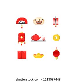 Pixel chinese elements.8bit chinese new year.