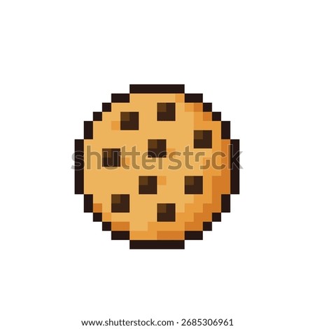 pixel chocolate chip cookies icon. Vector pixel art biscuit 8 bit logo for game