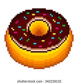 Pixel chocolate donut high detailed isolated vector