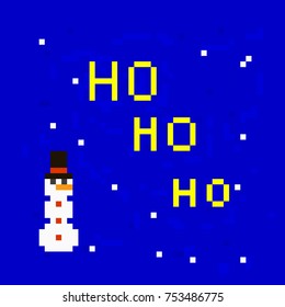 Pixel Christmas background with snowman for games and applications