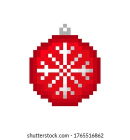 Pixel Christmas ball icon. Colored silhouette. Vector flat graphic illustration. Isolated object on a white background. Isolate.
