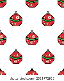 Pixel bola de Navidad Patrón sin fisuras de Vector de invierno de fondo pixel art para 8 bit juego