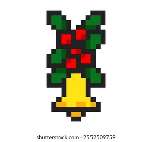 Pixel Christmas bell, 8 bit New Year bell.