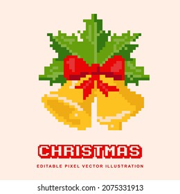 Pixel Christmas bell creative design icon vector illustration