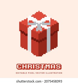 Pixel Christmas or birthday gift box creative design icon vector illustration