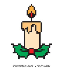 Pixel Christmas candle icon vector illustration