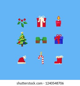 Pixel Christmas element collection.8bit.
