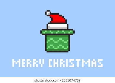 Pixel Christmas gift wrapped icon, 8 bit Merry Christmas vector illustration.