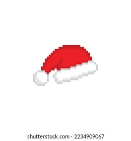 pixel christmas hat icon.  Vector pixel art christmas hat 8 bit logo for game
