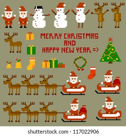 Pixel Christmas Holidays. Vector illustration 10-eps