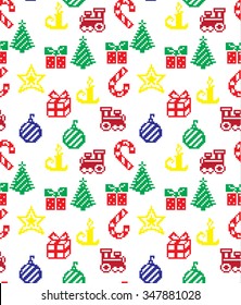 pixel Christmas pattern with children's toys